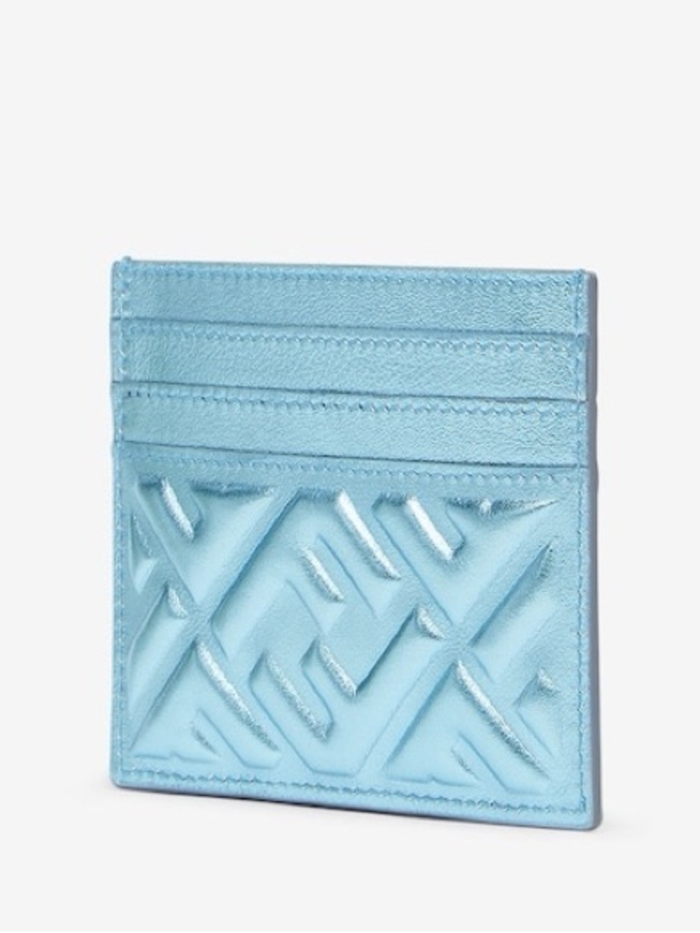 FENDI Baguette FF Card Holder Metallic Sky Blue